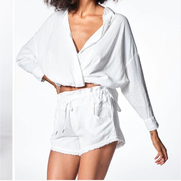 Young Fabulous & Broke Pants - Young Fabulous & Brooke White Linen Blend Shorts